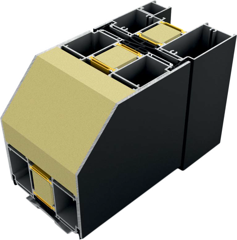 Secțiune transversală printr-un profil de aluminiu Alumil SUPREME SD115 PIVOT, pentru ușă.