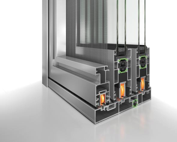 Secțiune transversală printr-un profil de aluminiu Etem E50, pentru glisant.