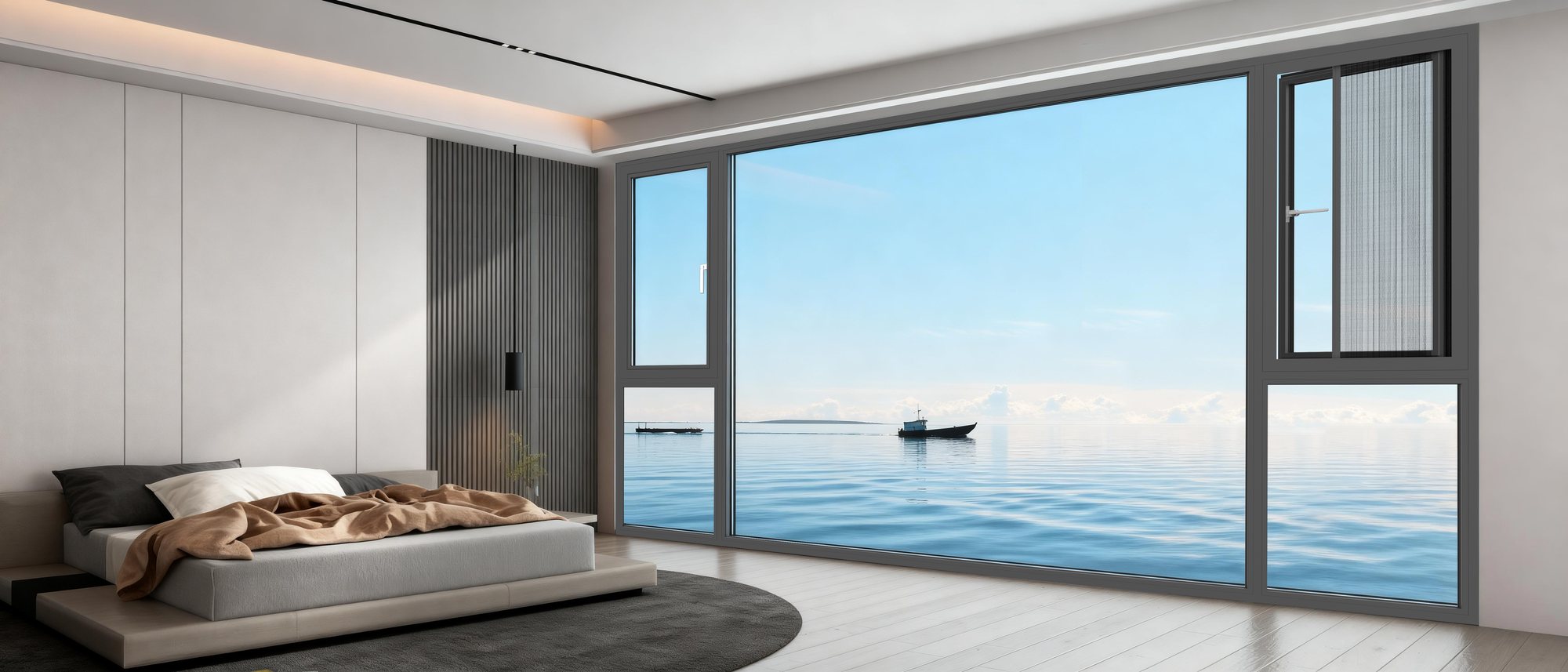 Interior cu vedere panoramică la mare, printr-un sistem NPU 85